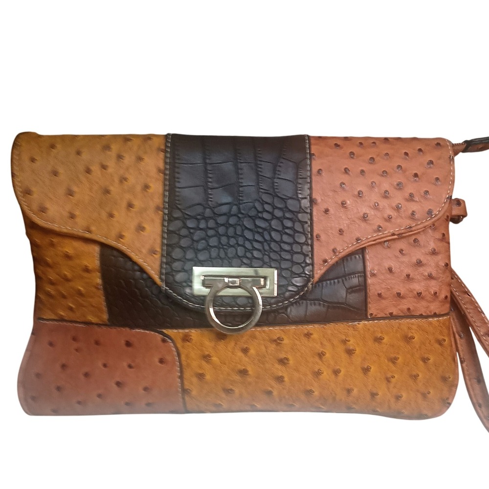 Mona Mia Collezione Handmade Ostrich‎ Embossed Leather Clutch SKUCH092